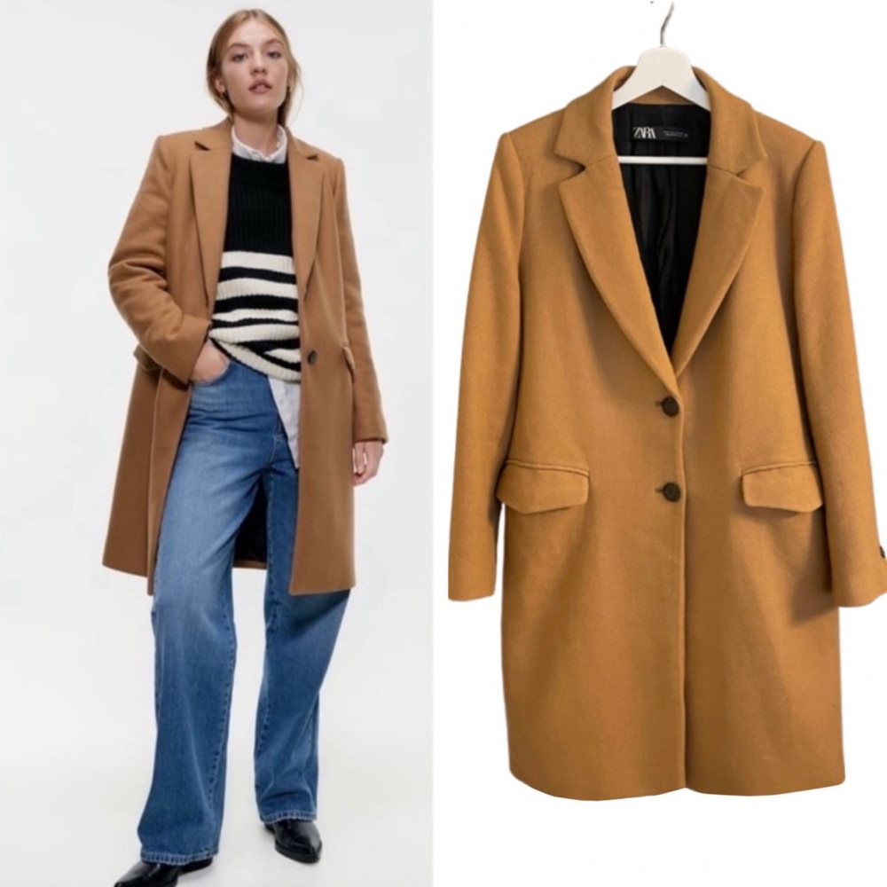 Zara Menswear Style Coat Taupe Long Coat Brown Camel  Outwear Jacket Winter Fall